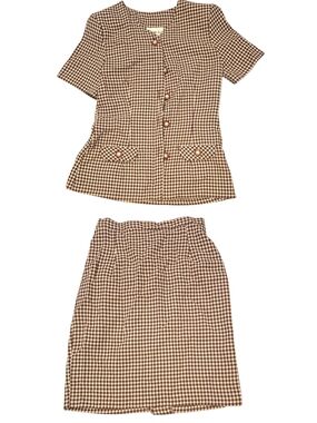 Vintage Paquette Too! Gingham Skirt Suit Set - Brown & Cream